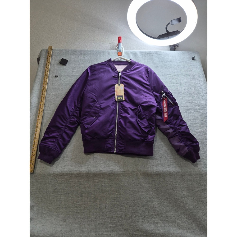 Alpha Industries MA-1 Flight Bomber Jacket Mens XL Purple Mesh Lined Full Zip